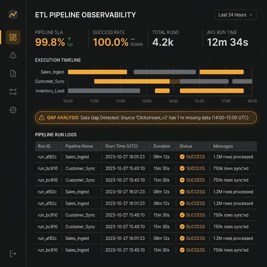 Dashboard de auditoría de pipelines ETL y logs de ejecución
